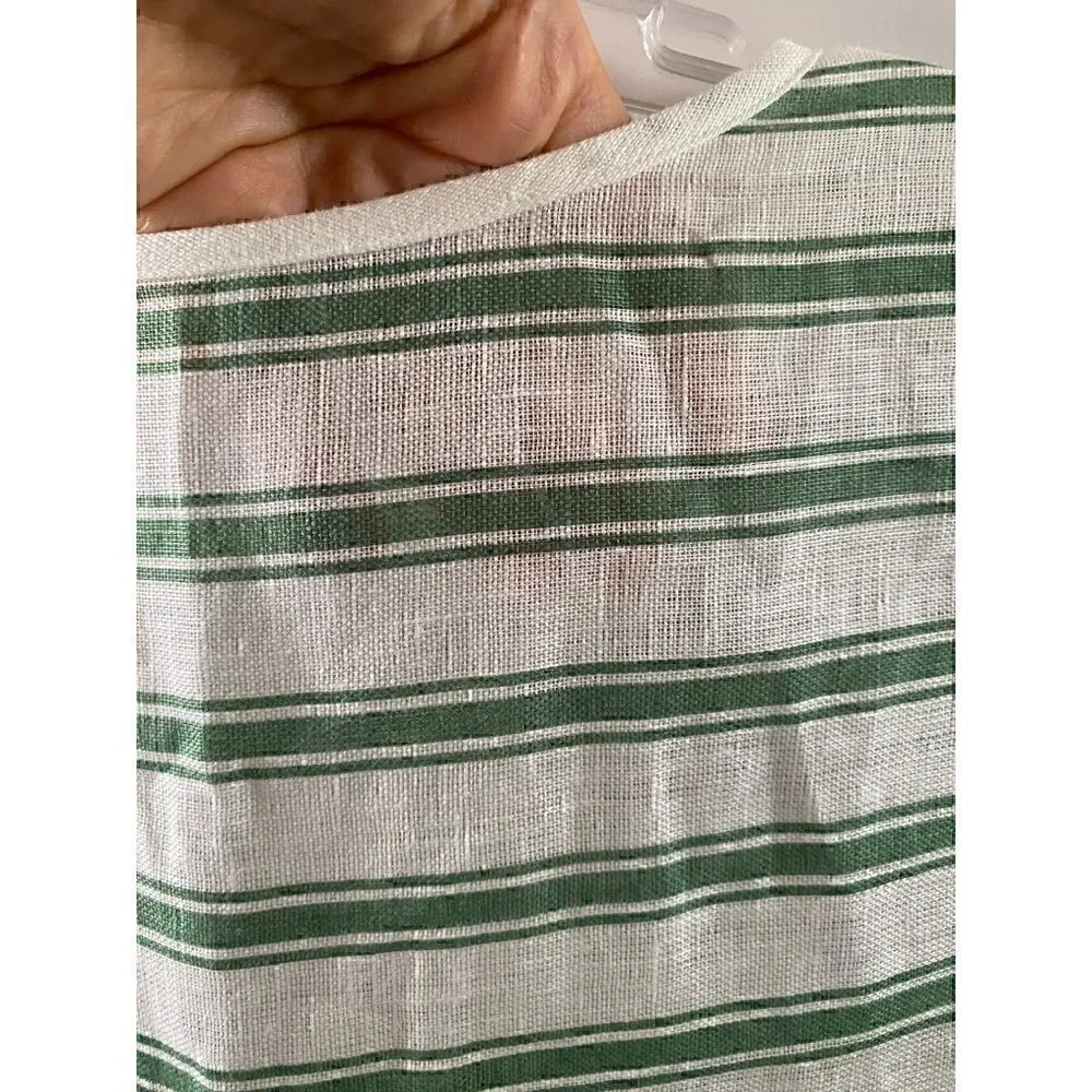 Tory Burch Striped Linen Caftan Size Small Midi Green White Tassels Swim coverup